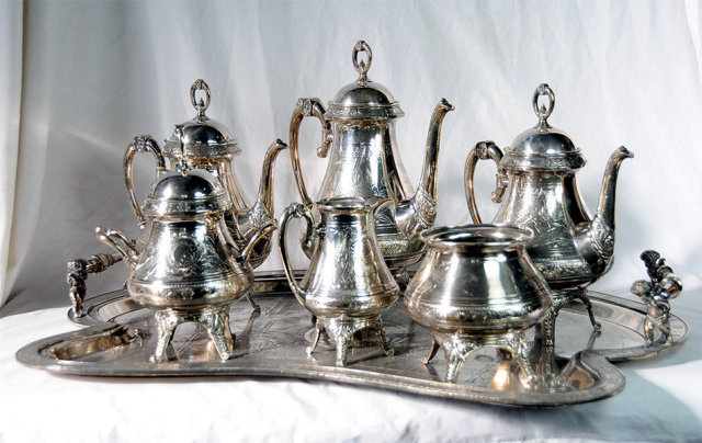 4536 Antique 7-Piece Victorian Silver Plate Tea Set