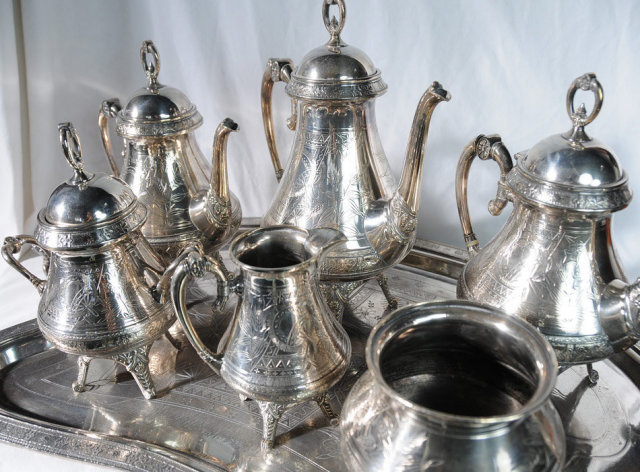 4536 Antique 7-Piece Victorian Silver Plate Tea Set