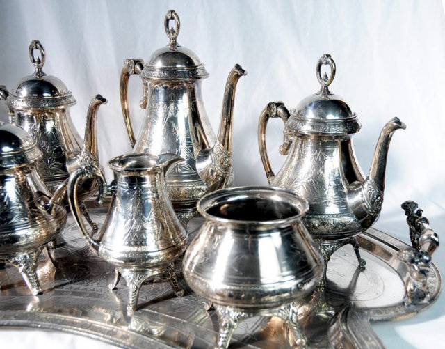 4536 Antique 7-Piece Victorian Silver Plate Tea Set