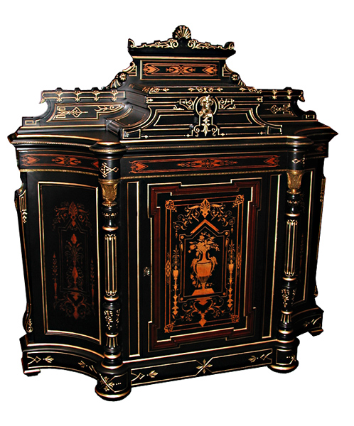 28.1397 American Victorian Cabinet w/Highly Detailed Inlay & Bronze Capitals