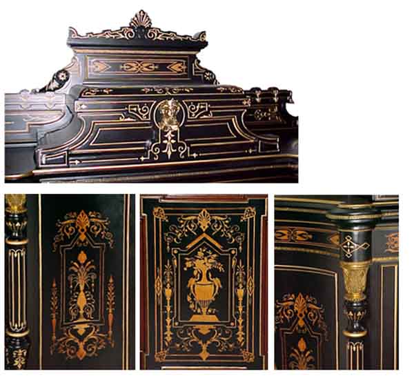 28.1397 American Victorian Cabinet w/Highly Detailed Inlay & Bronze Capitals