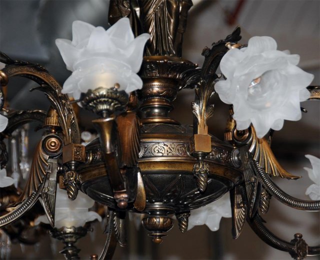 7014 Pair of Figural Gas Bronze Chandeliers