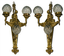 Pair of French Bronze Winged Sconces