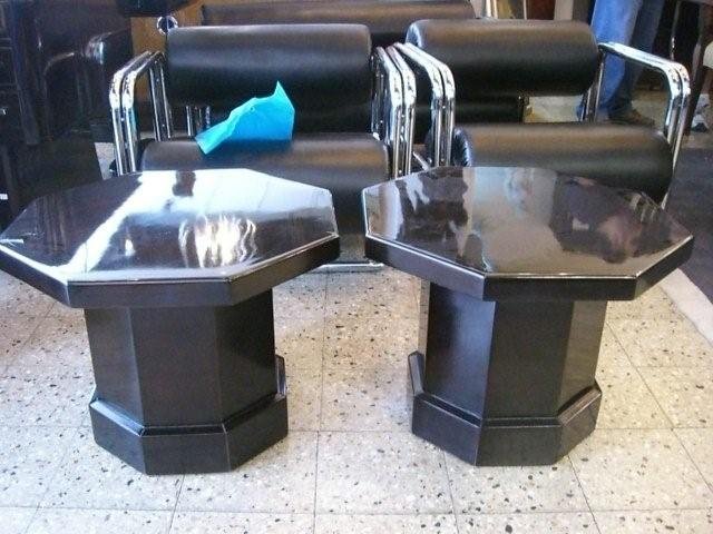 7019 Pair of Black Octaganal Side Tables