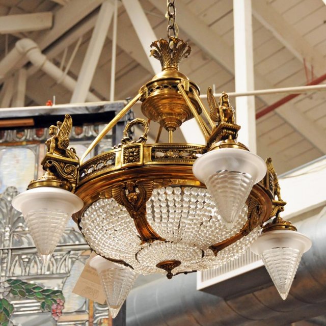 7030 Empire Gilt Chandelier with Winged Lady Sphinxes