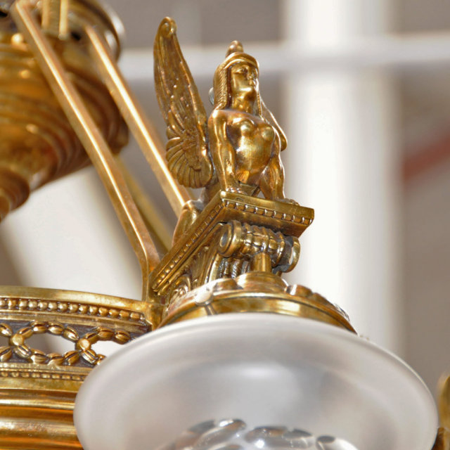7030 Empire Gilt Chandelier with Winged Lady Sphinxes