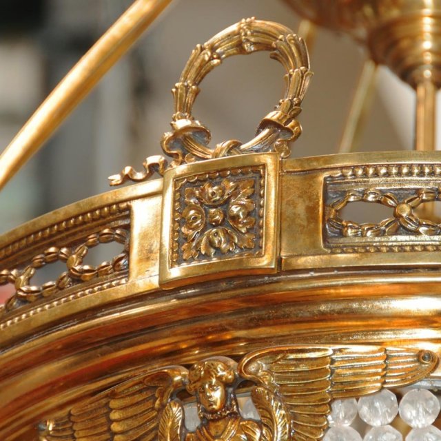 7030 Empire Gilt Chandelier with Winged Lady Sphinxes