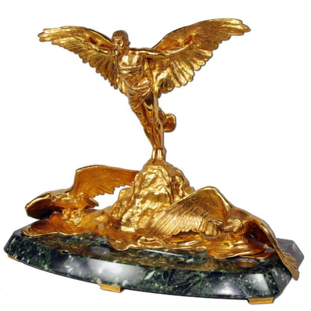 7074 Bronze Winged Figural Man with Eagles Inkwell