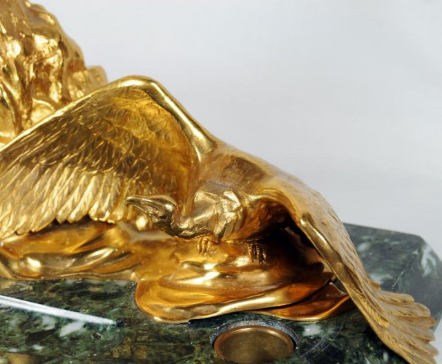 7074 Bronze Winged Figural Man with Eagles Inkwell