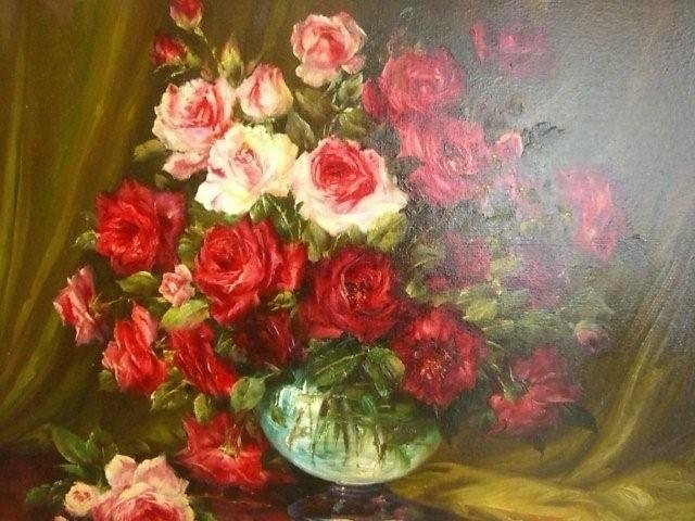 7082 Oil on Canvas Painting of Roses by Gaston Dubois