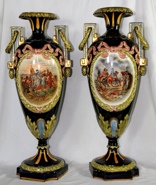 81.7085 Pair of Signed Napoleon Majolica Vases