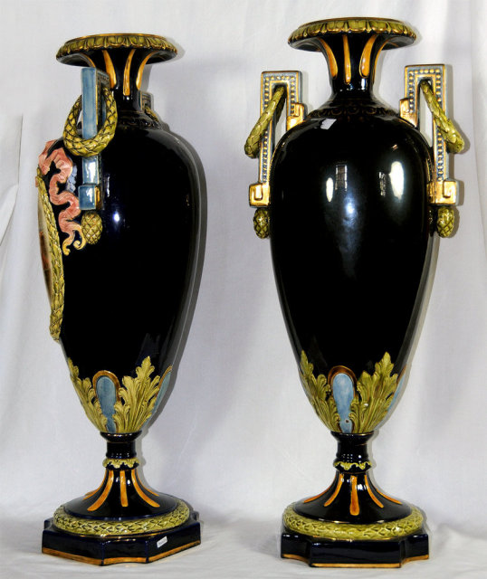 81.7085 Pair of Signed Napoleon Majolica Vases