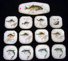 7002 19th C. 13-Piece Hand Painted Fish Plate Set