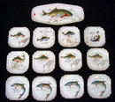 7002 19th C. 13-Piece Hand Painted Fish Plate Set
