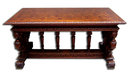 7166 Carved Library Table with Parquetry Top