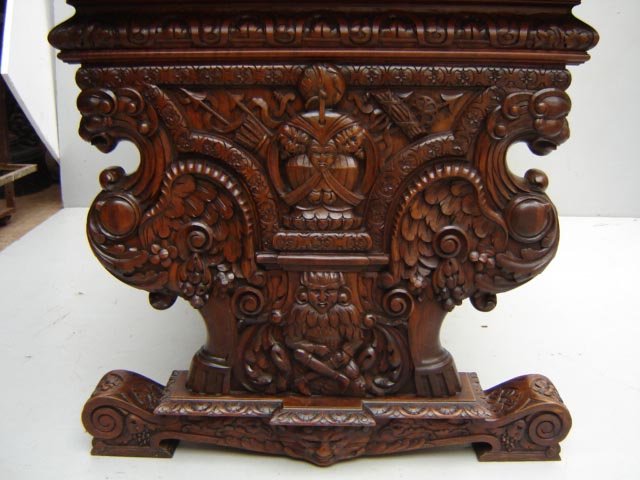 7166 Carved Library Table with Parquetry Top
