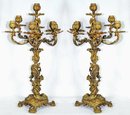 64.376 Pair of Ornate French Doré Bronze Candelabras