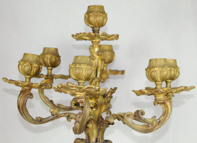 64.376 Pair of Ornate French Doré Bronze Candelabras