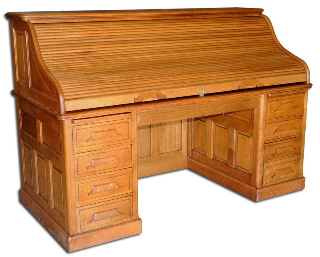 06.1638 19th C. American Oak Rolltop Desk