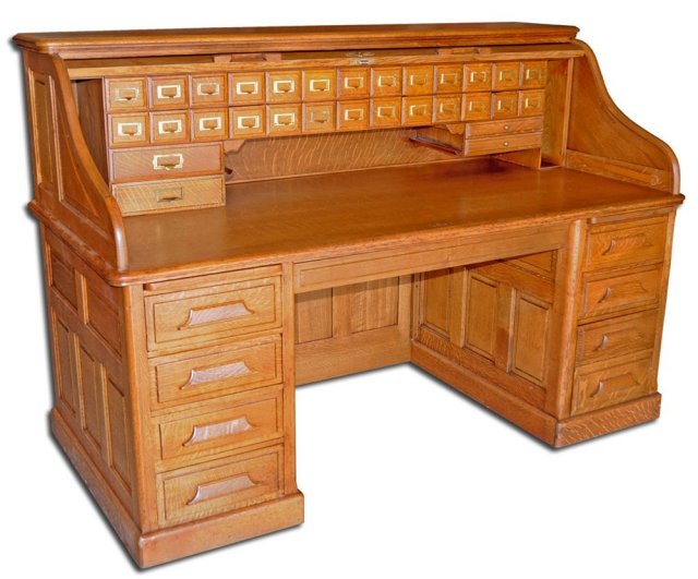 06.1638 19th C. American Oak Rolltop Desk