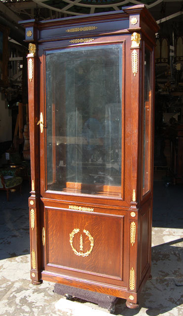 7010 Late 19th C. French Empire Vitrine with Bronze Trim