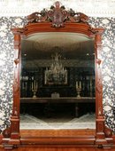 33.7196 Antique Renaissance Revival Carved Mahogany & Burl Walnut Mirror