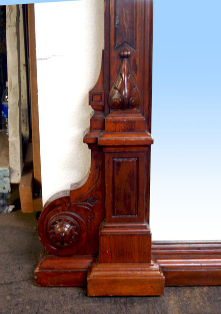 33.7196 Antique Renaissance Revival Carved Mahogany & Burl Walnut Mirror