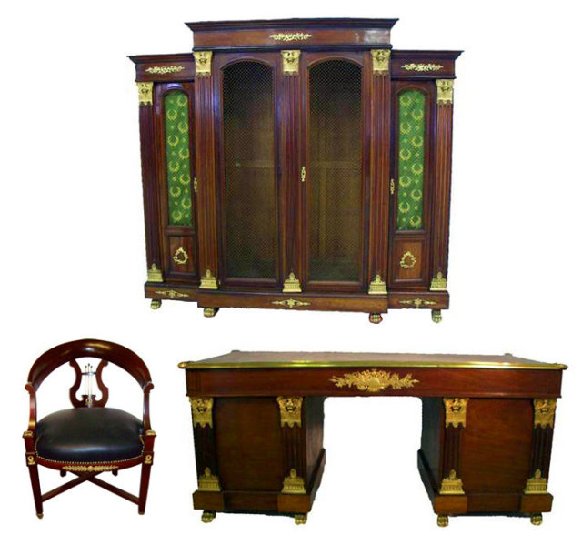 06.7207 Magnificent Antique 3-Piece French Empire Office Ensemble
