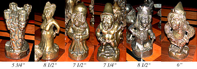82.2654 4' Square Game Table with Hand Sculpted Solid Bronze Chess Pieces Signed Dunn
