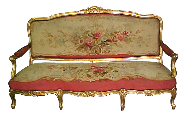 38.4604 5-Piece French Parlour Suite with Original Aubusson Tapestry & 24K Gold Gilt Frames
