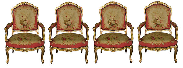 38.4604 5-Piece French Parlour Suite with Original Aubusson Tapestry & 24K Gold Gilt Frames