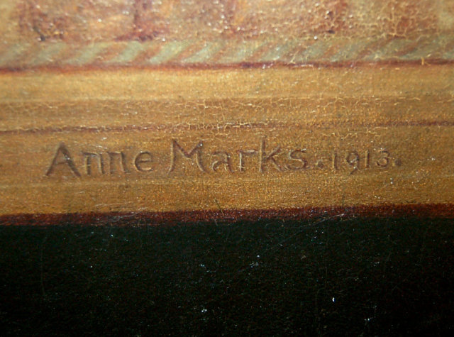 7238 Antique Oil on Canvas Portrait of Two Sisters signed Anne Marks
