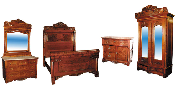 49.743 19th C. American 4 pc. Walnut & Burl Bedroom Suite