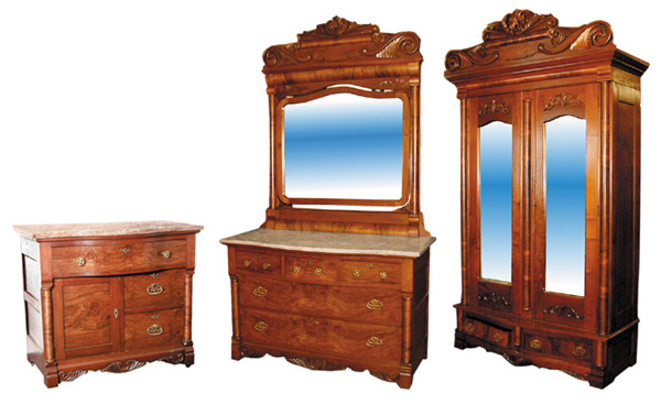 49.743 19th C. American 4 pc. Walnut & Burl Bedroom Suite