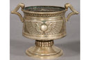 7399 Three piece Egyptian Revival nickel over bronze jardiniere set circa 1920