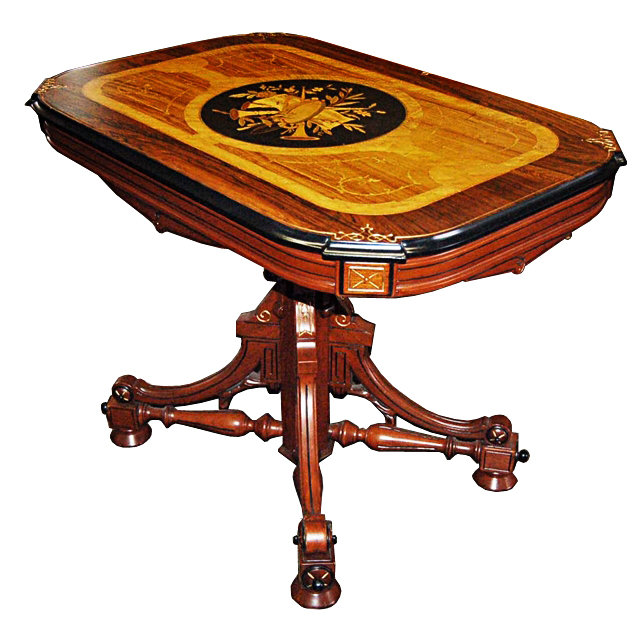 13.267 Antique 19th C. American Renaissance Revival Inlaid Center Table