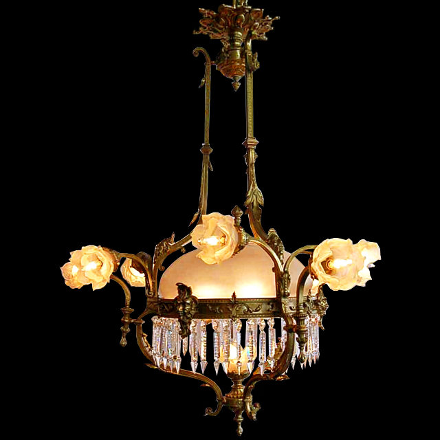 673 19th C. Bronze Chandelier