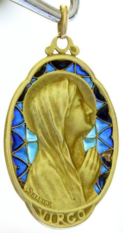 Vintage 18 K Gold Plique-à-Jour Virgin Mary Large Pendant Medal 1934 - Pristine and Unique