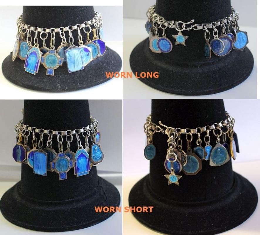 Religious Vintage Sterling Silver Charm Bracelet with 32 Rare Pristine Religious Medals Enameled on Both Sides