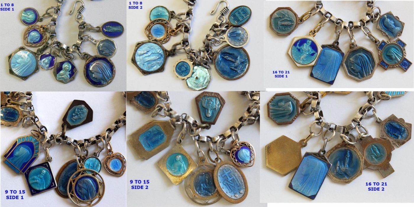 Religious Vintage Sterling Silver Charm Bracelet with 32 Rare Pristine Religious Medals Enameled on Both Sides