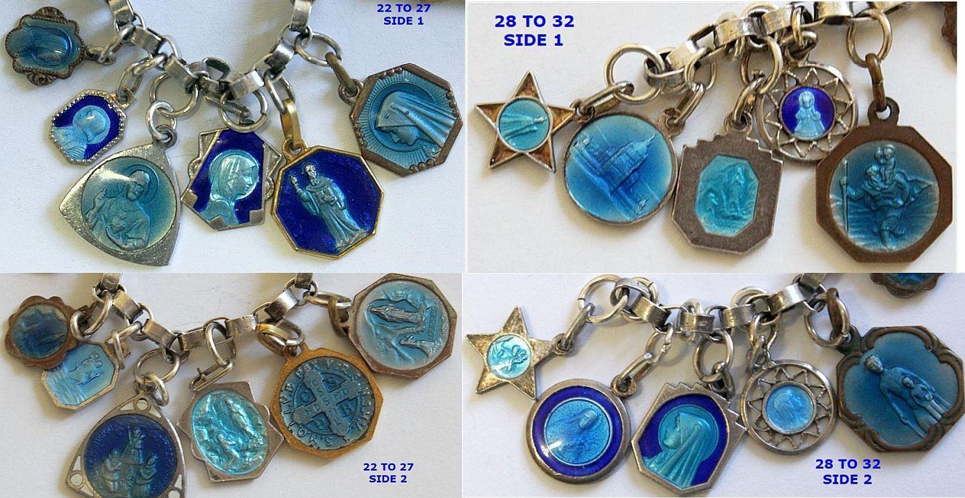 Religious Vintage Sterling Silver Charm Bracelet with 32 Rare Pristine Religious Medals Enameled on Both Sides