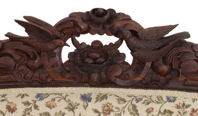 Rosewood bird carved Victorian sofa