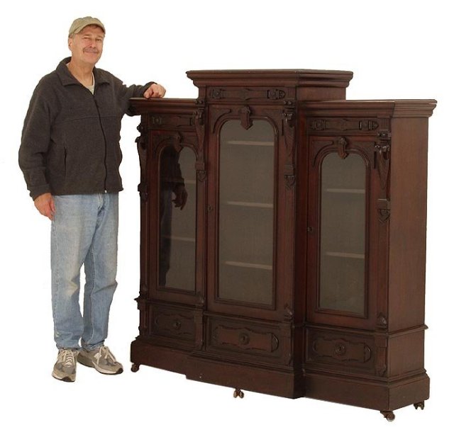 Three door walnut Victorian bookcase