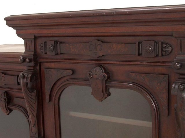 Three door walnut Victorian bookcase