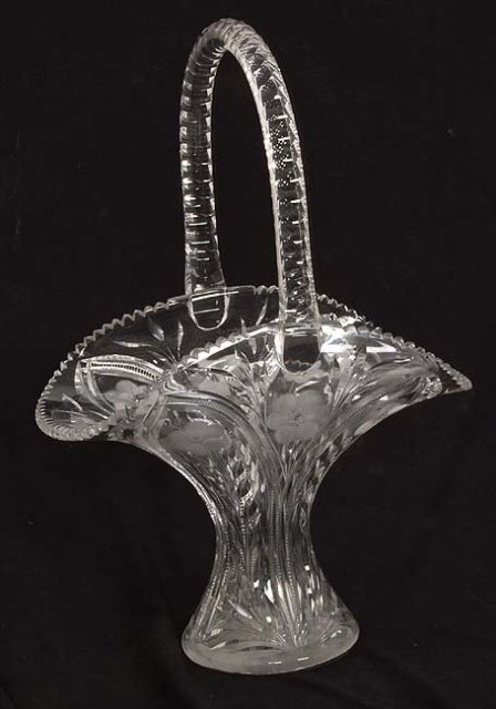 Huge cut glass basket