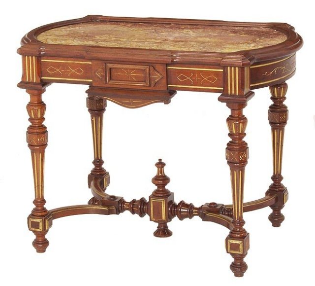 Renaissance Revival walnut inset marble table