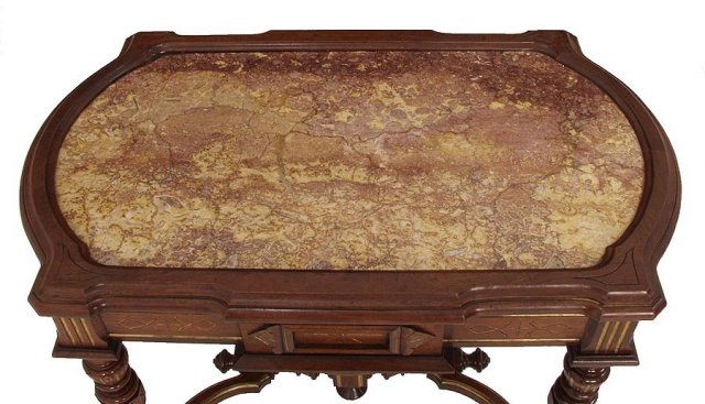Renaissance Revival walnut inset marble table