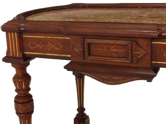 Renaissance Revival walnut inset marble table