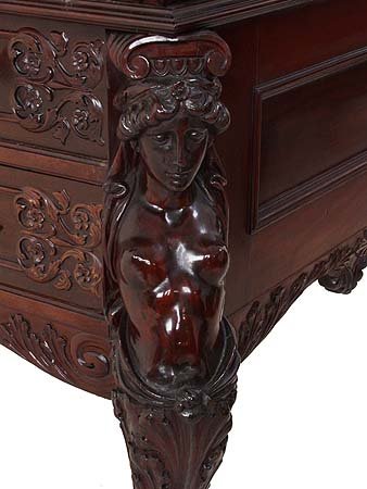 Figural carved Victorian mahogany partners desk