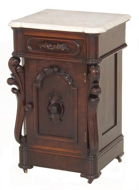 Walnut marble top half commode